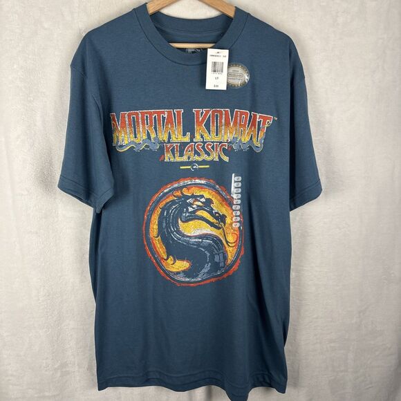 Mortal Kombat Klassic Dragon Graphic Big Logo Blue Shirt Large Tall LT NWT - Picture 1 of 6